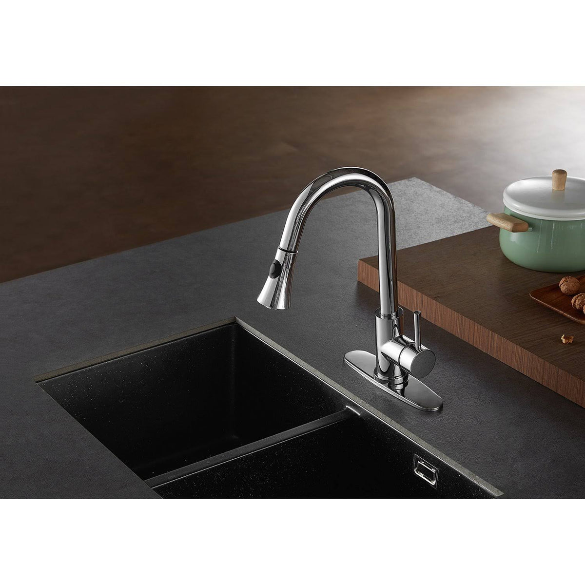 Satin Nickel Kitchen Faucet with Pull-Down Sprayer T10784
