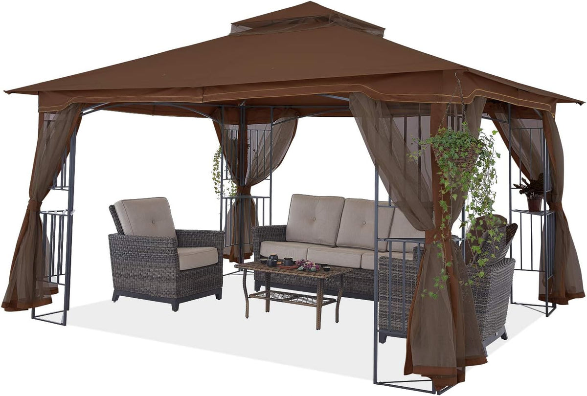 Beige Patio Gazebo with Netting Screen Walls X751567