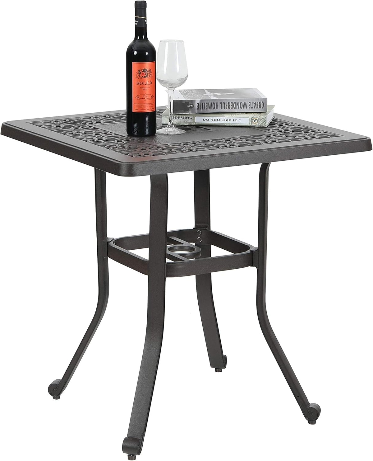 27.5 Patio Cast Aluminum Square Bistro Dining Table with Umbrella Hole V63473