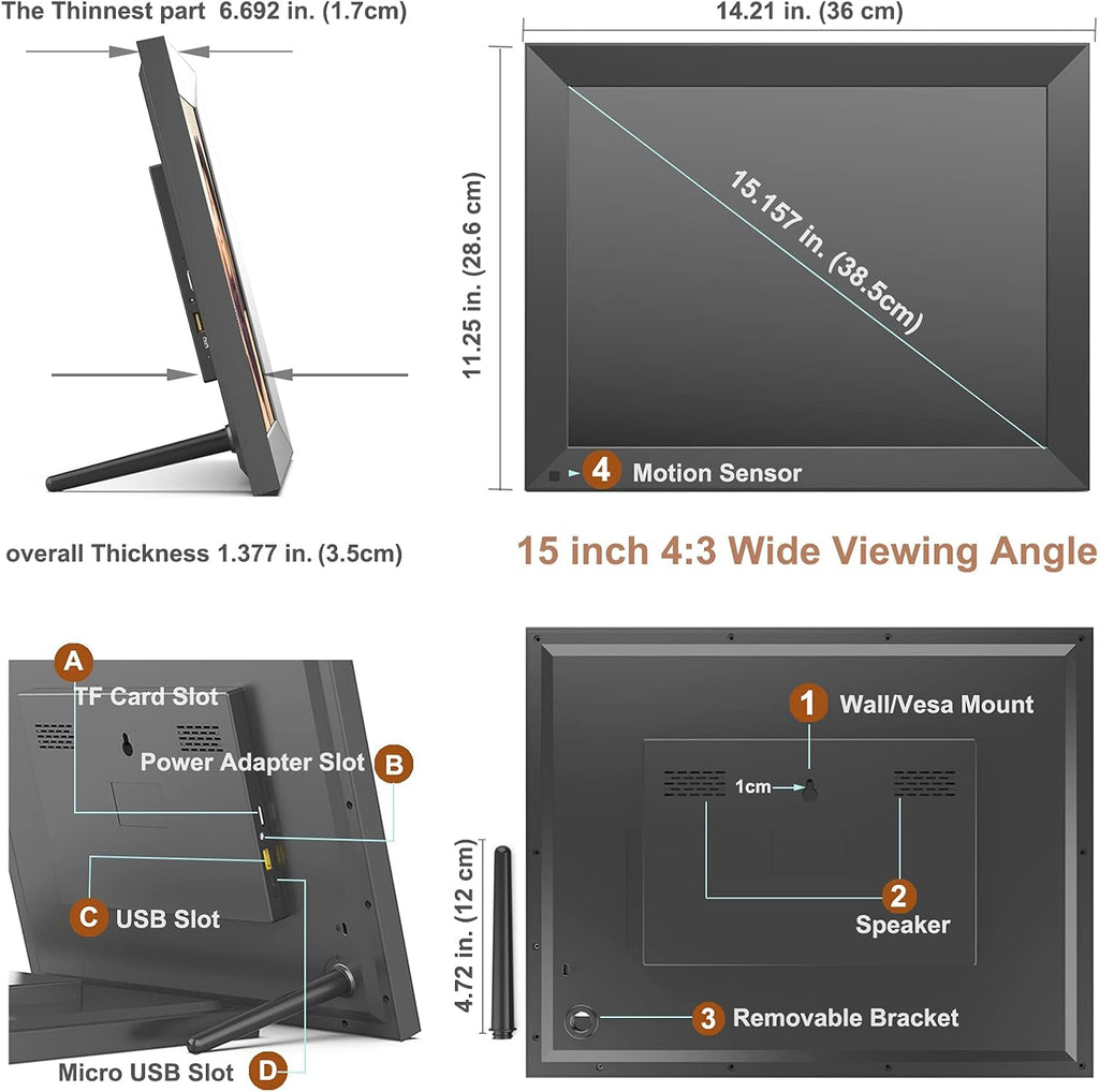 WiFi Large Digital Picture Photo Frame 15-Inch Touch Screen 32GB Memory Y646