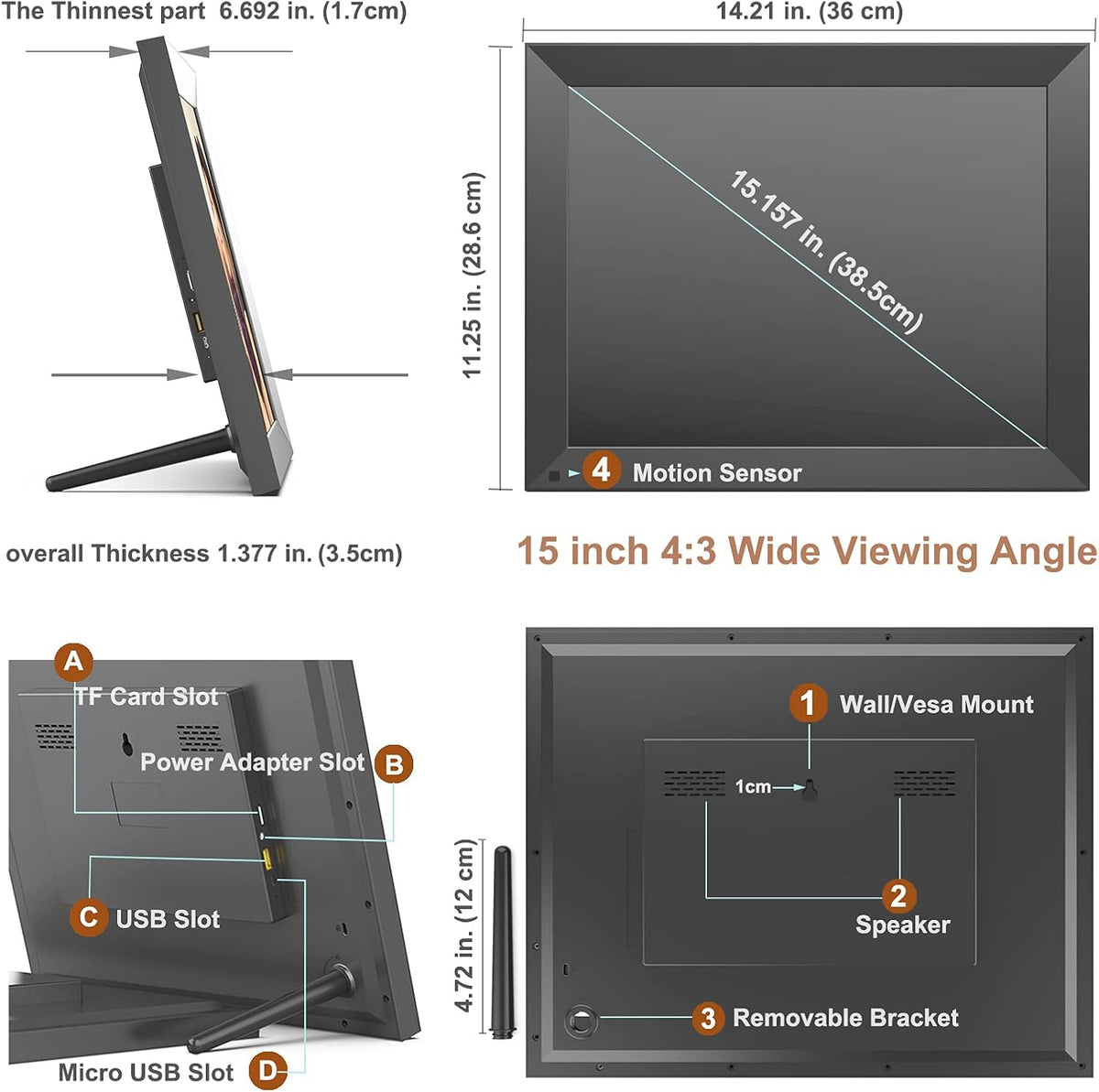 WiFi Large Digital Picture Photo Frame 15-Inch Touch Screen 32GB Memory Y646