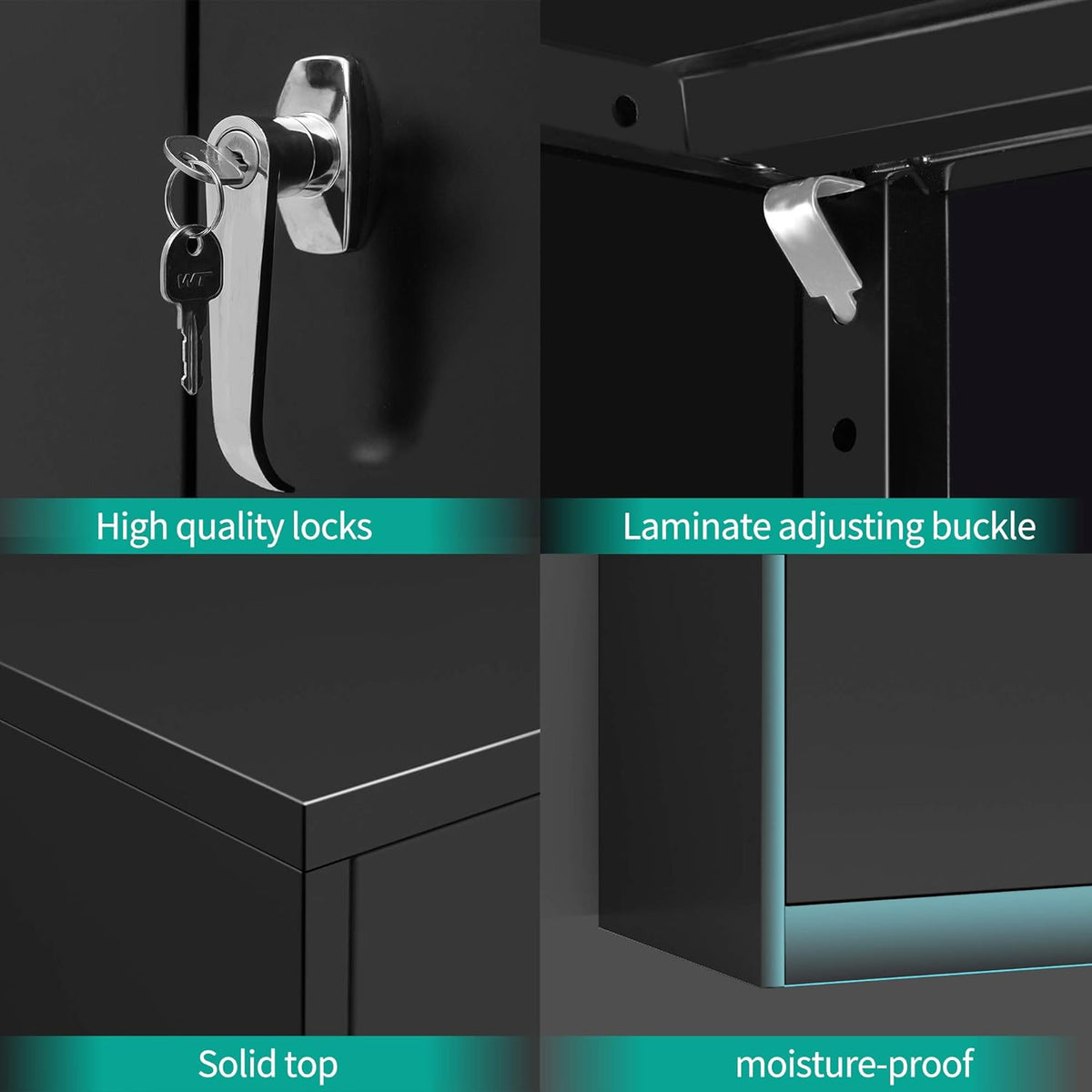 Black Metal Storage Cabinet with 4 Adjustable Shelves and Lockable Doors Z43276