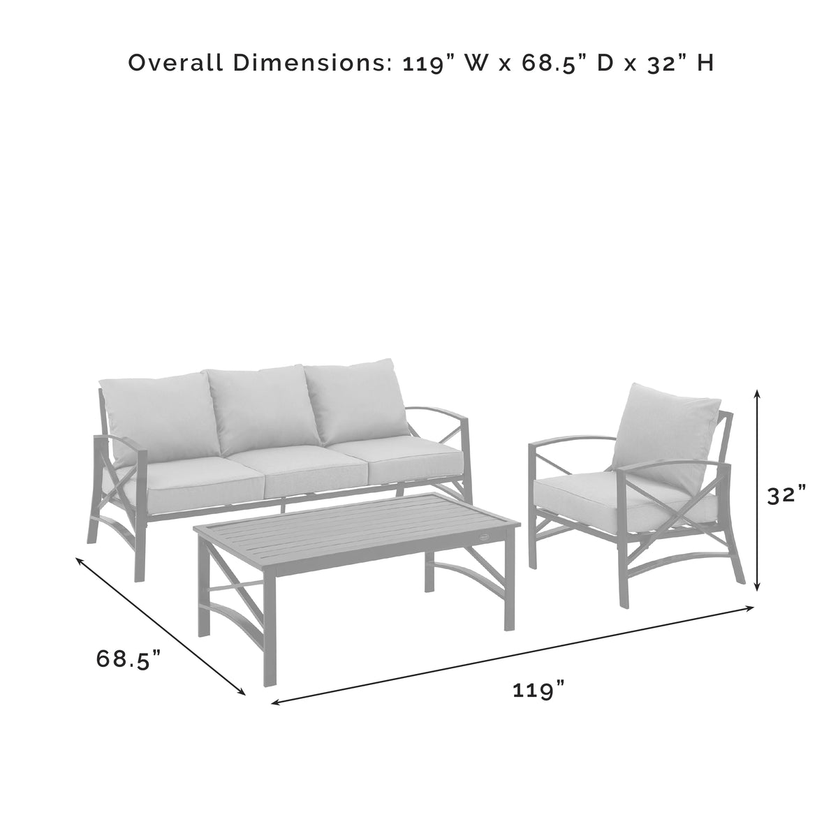 Mist Green 3 Piece Metal Outdoor Sofa Set X3559