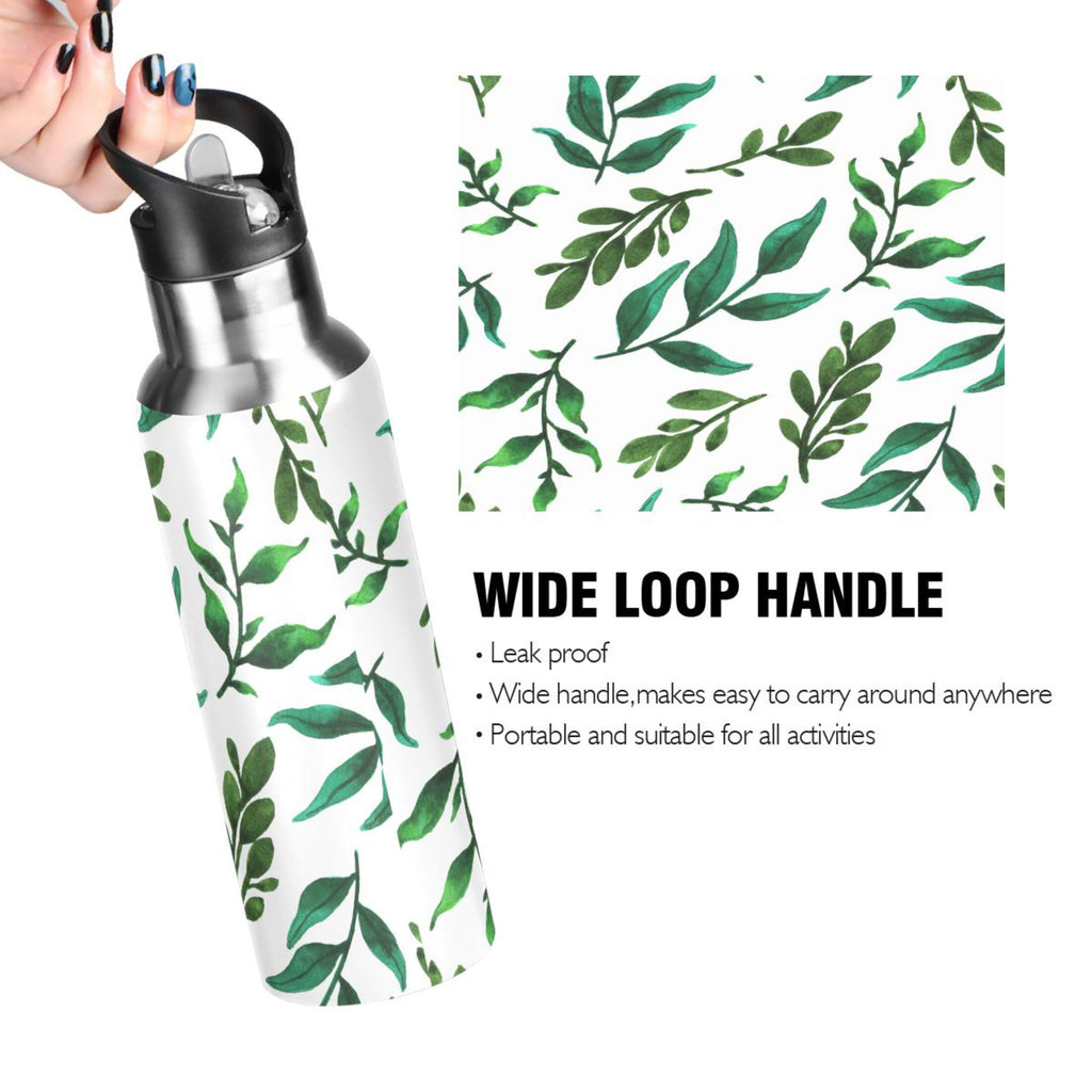 Leaf Green Stainless Steel Insulated Water Bottle with Straw Lid P191544