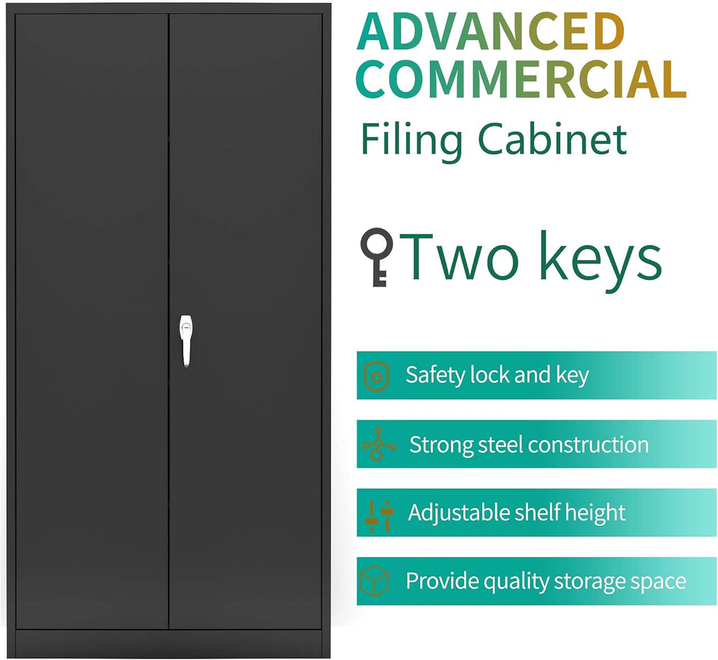 Black Metal Storage Cabinet with 4 Adjustable Shelves and Lockable Doors Z43276