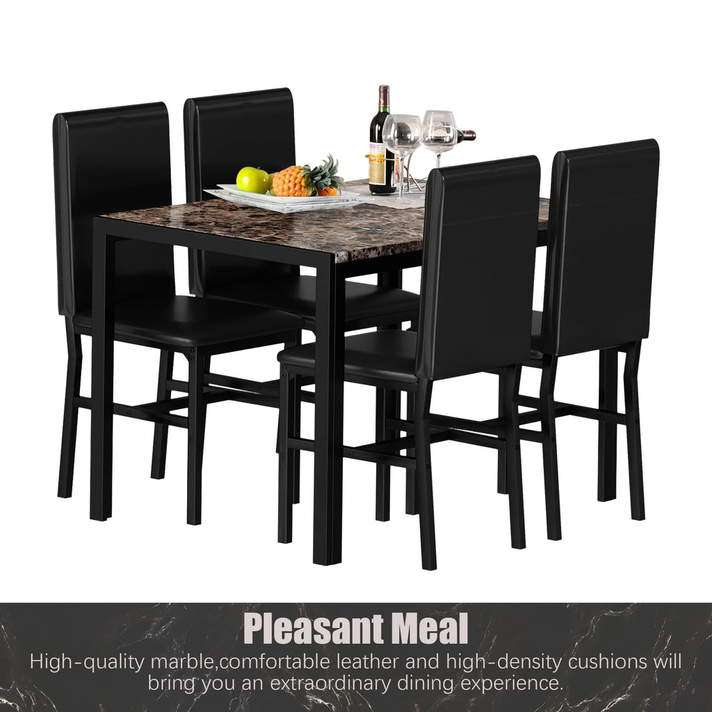 5 Piece Faux Marble Rectangular Dining Table Set with 4 Upholstered Metal Chairs W9041