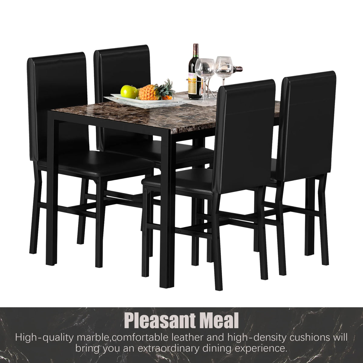 5 Piece Faux Marble Rectangular Dining Table Set with 4 Upholstered Metal Chairs W9041