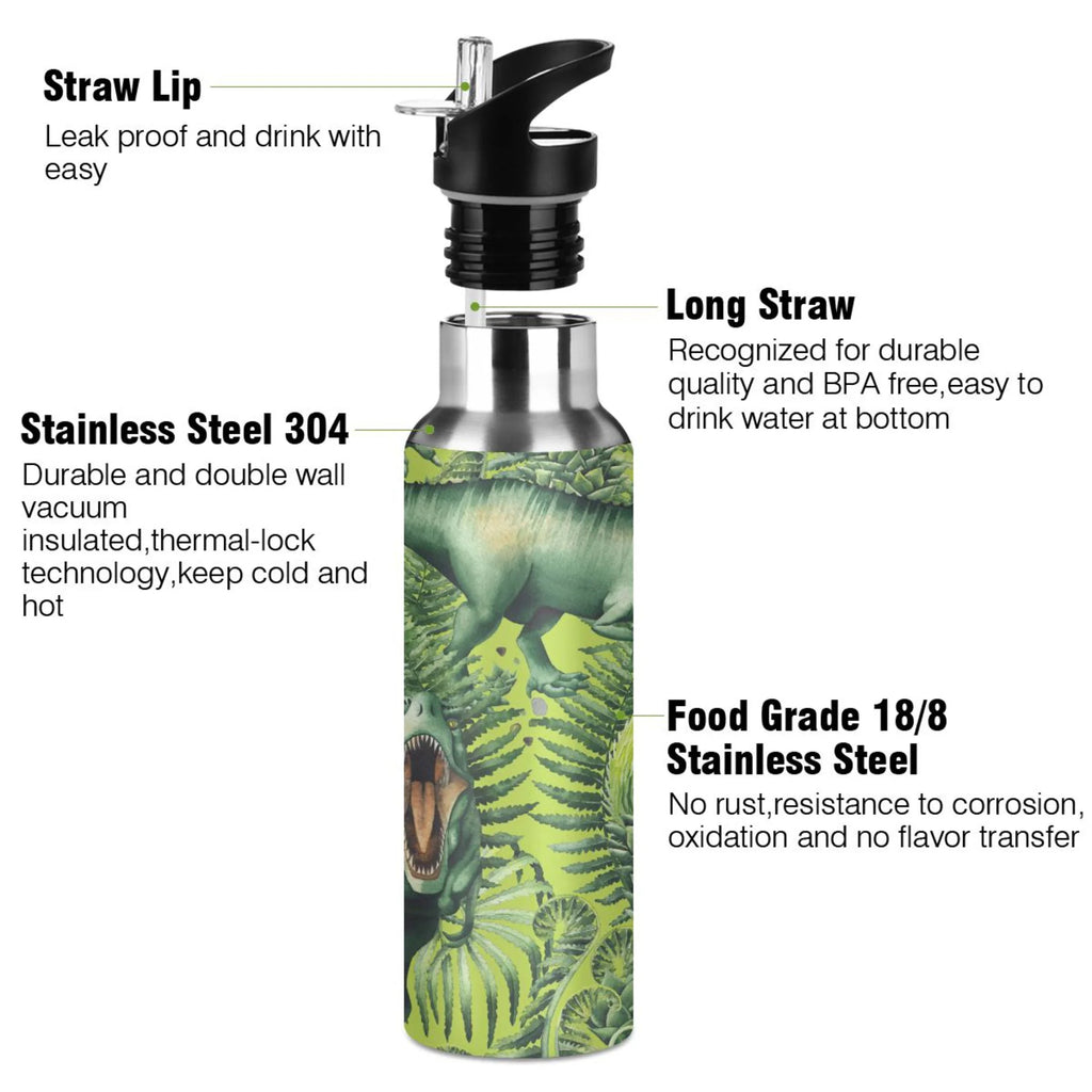Stainless Steel Insulated Thermos Vacuum Flask Water Bottle with Straw Lid L189778