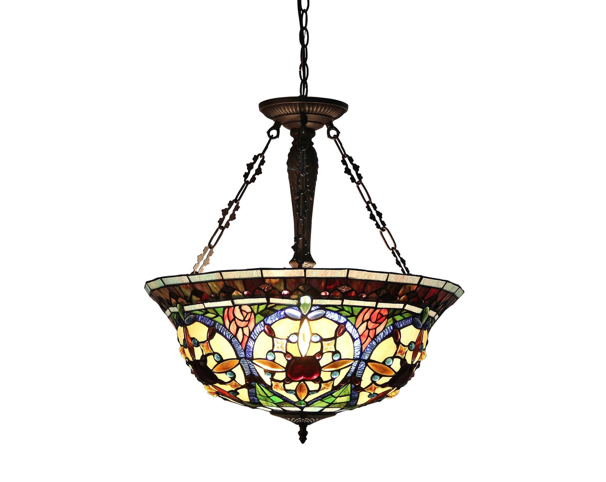 Tiffany-Style 3 Light Inverted Ceiling Pendant 22" Shade D8382