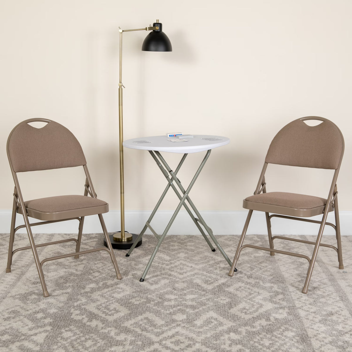 4 Pack Beige Fabric Metal Folding Chair with Easy-Carry Handle G85944