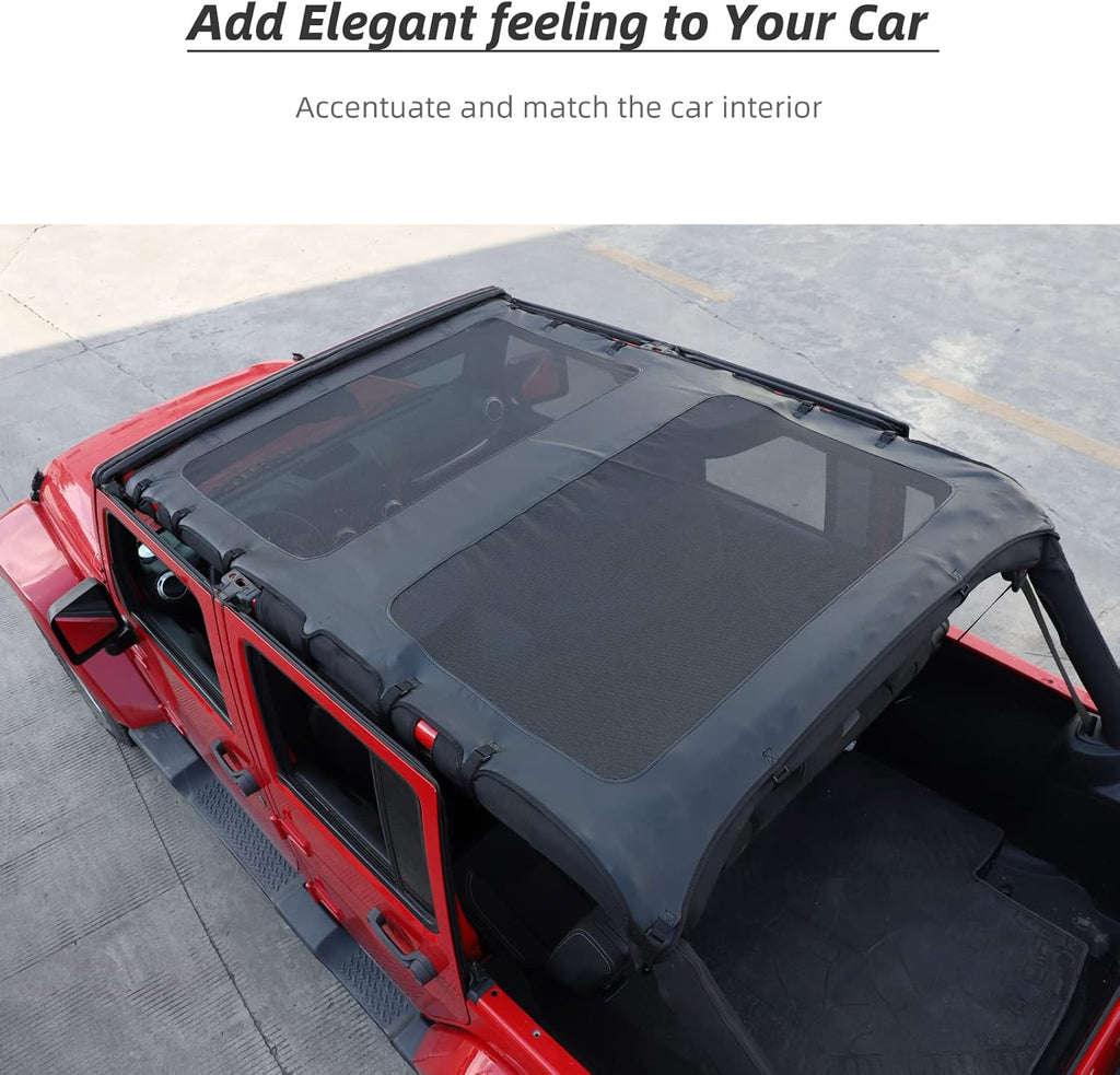Soft Top Sunshade Full Length Mesh Sun Shade Cover for 2007-2017 Jeep Wrangler JKU O58784