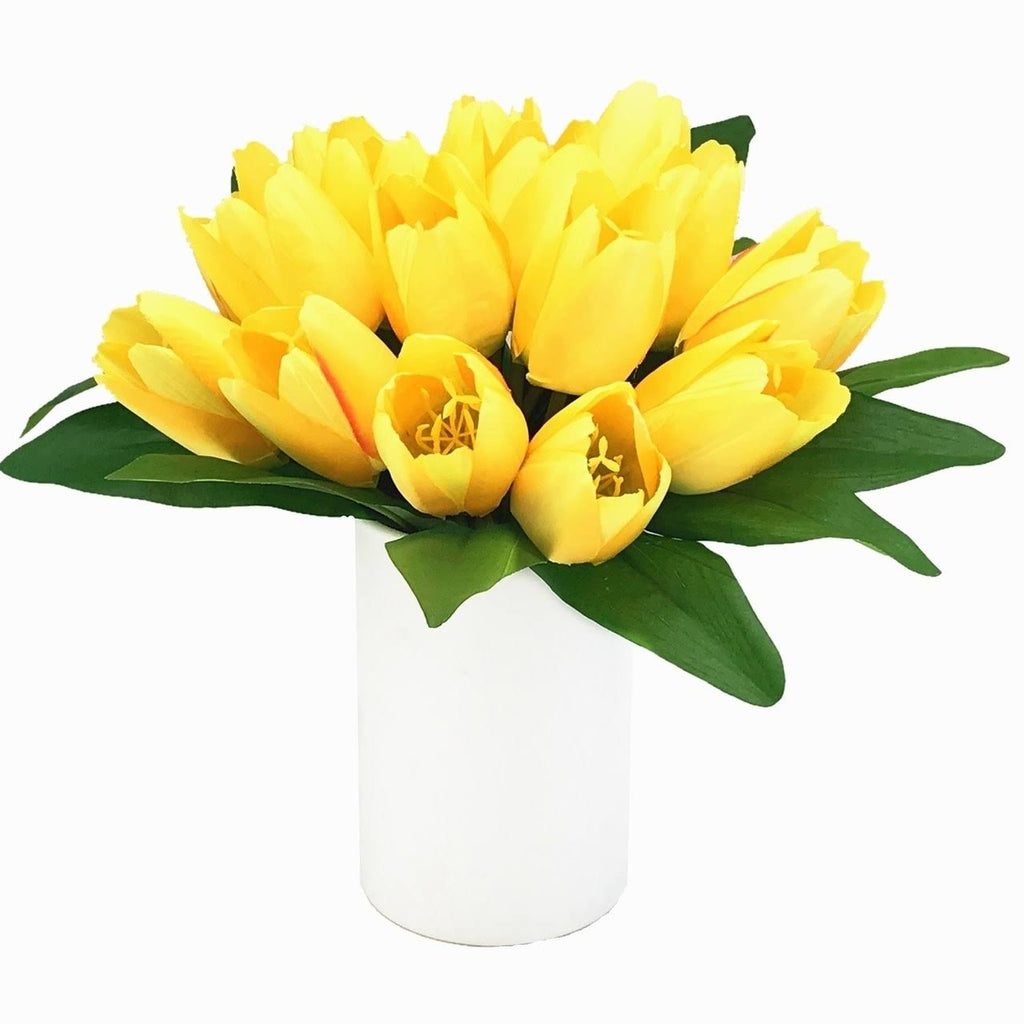 Cream Silk Tulips in White Ceramic Vase V763