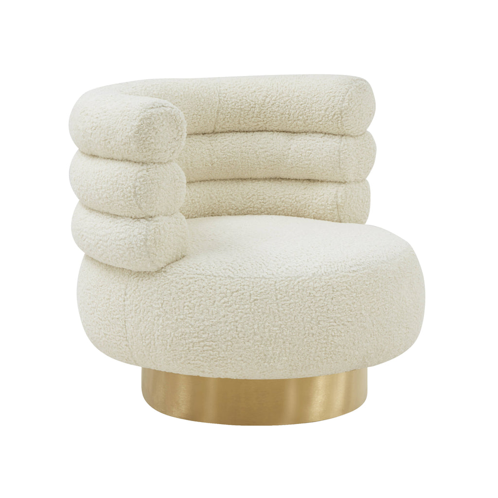 Cream Faux Shearling Swivel Chair I628