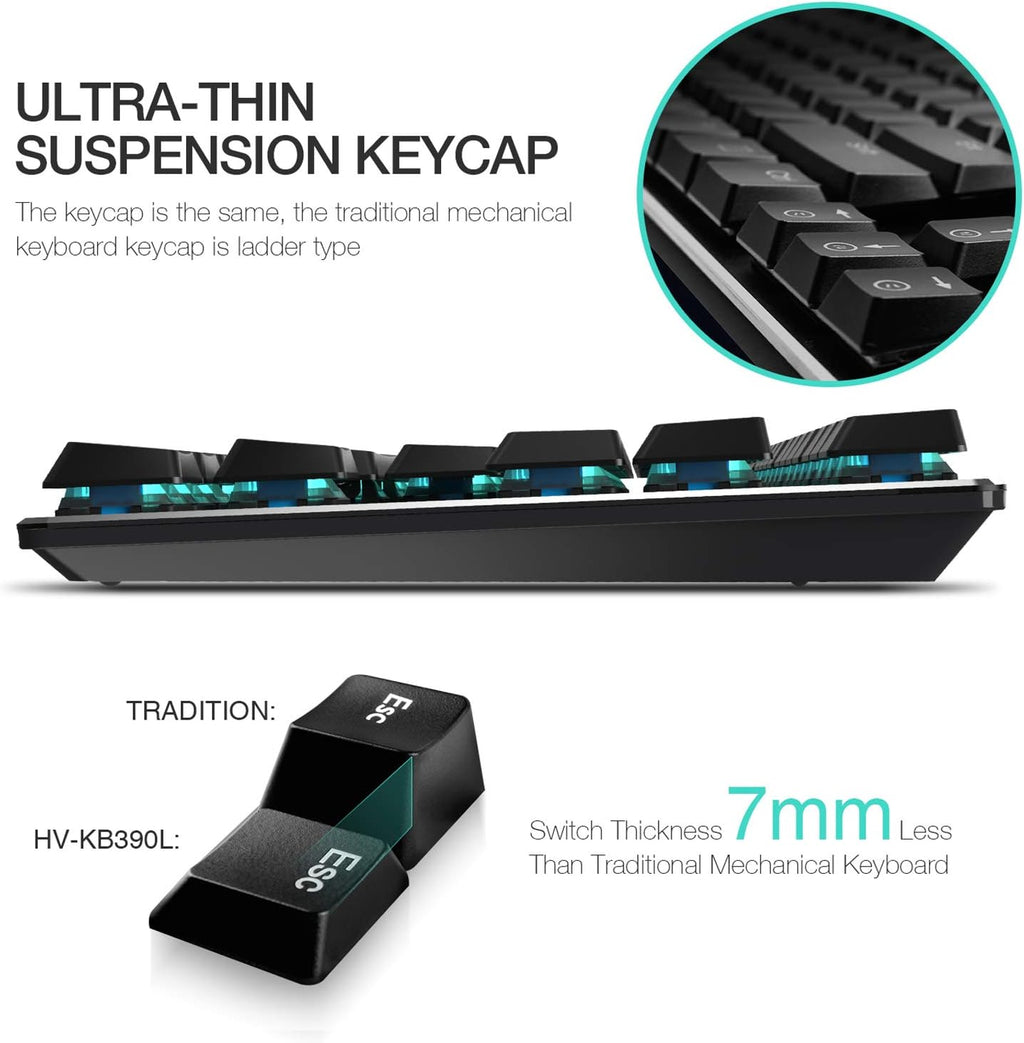 87 Keys Wired Gaming Keyboard with Blue Switches, Black, Pack of 2 O705418
