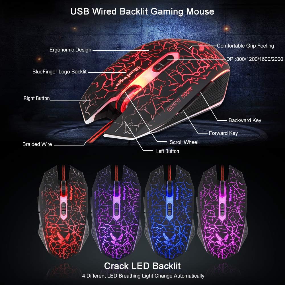Gaming Keyboard Mouse Headset Combo, USB Wired Backlit Keyboard, 114 Keys LED Keyboard, Red LED Headset M806