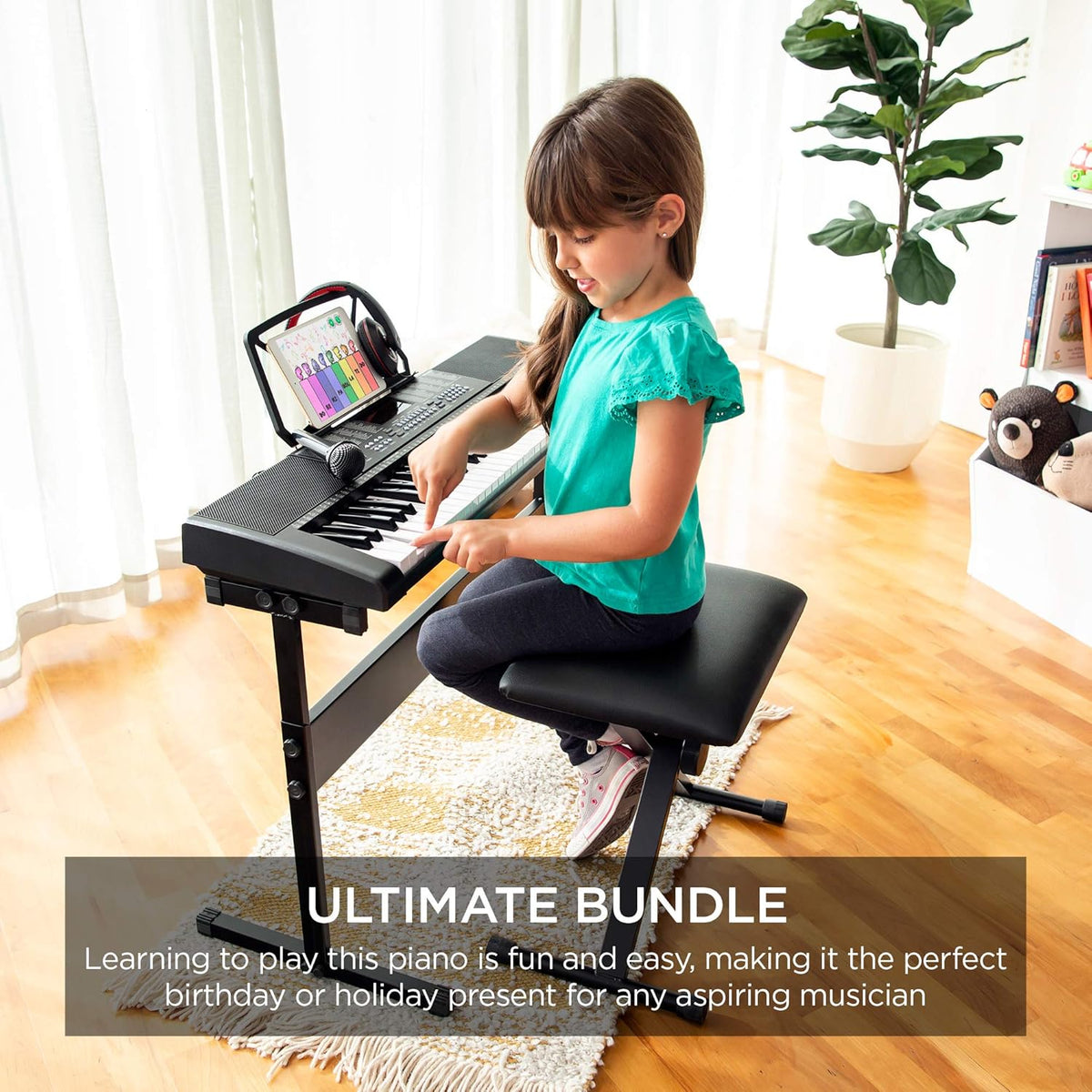 61-Key Electronic Keyboard Set with Stand, Bench, Headphones, Microphone M5637