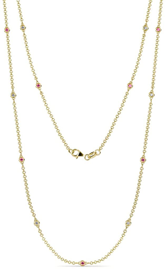 Pink Sapphire and Diamond 13 Stations Necklace 0.35 ct tw 14K Yellow Gold K7958
