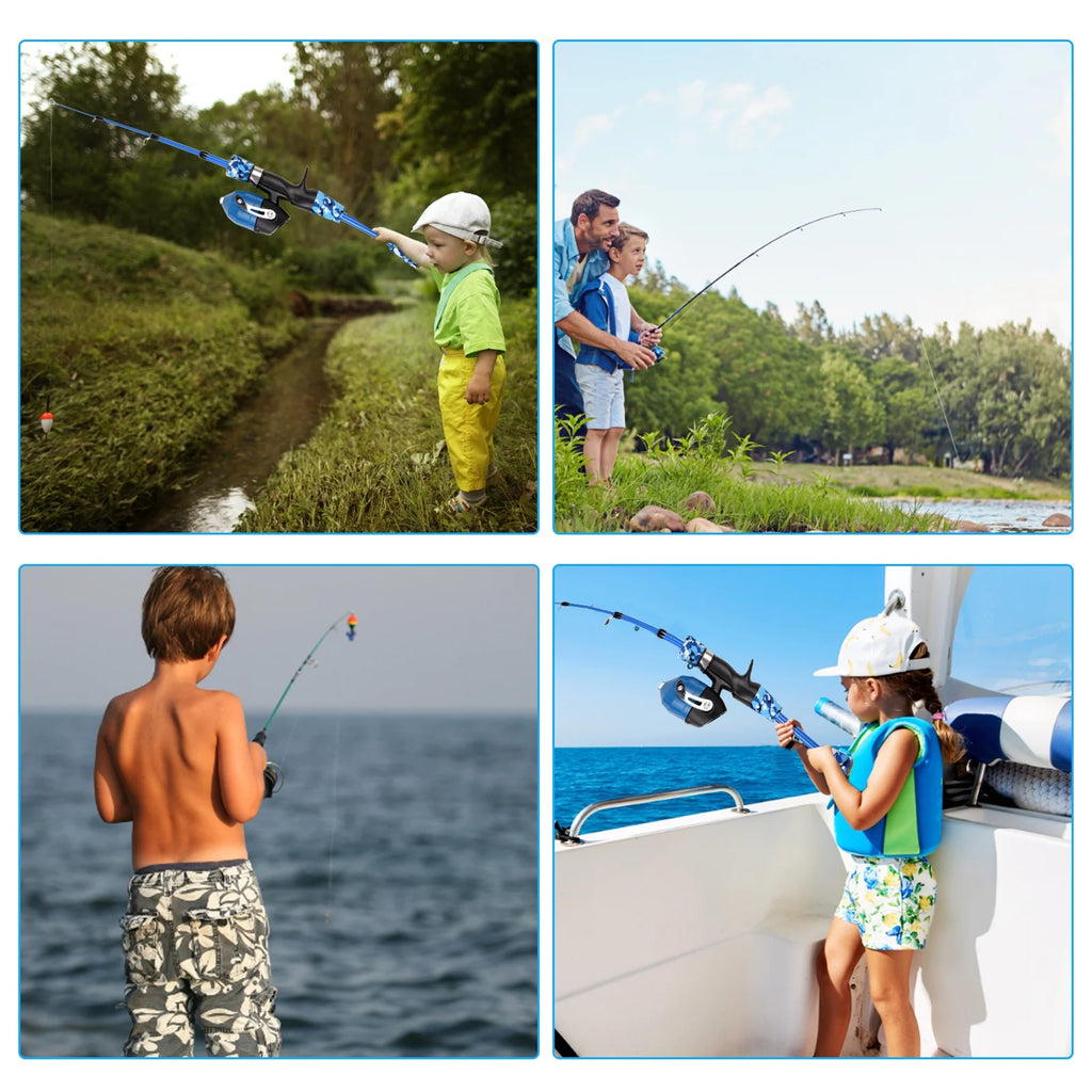 Kids Fishing Rod and Reel Combo 1.2m/1.5m Telescopic Casting Rod with Spincast Reel and Carry Bag B4821