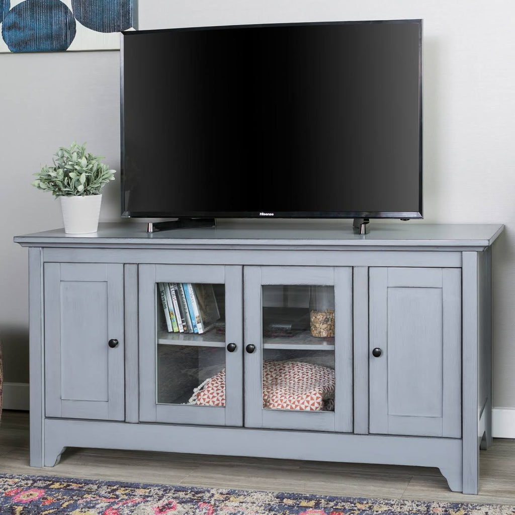 Antique Grey Wood TV Media Stand Storage Console X55789