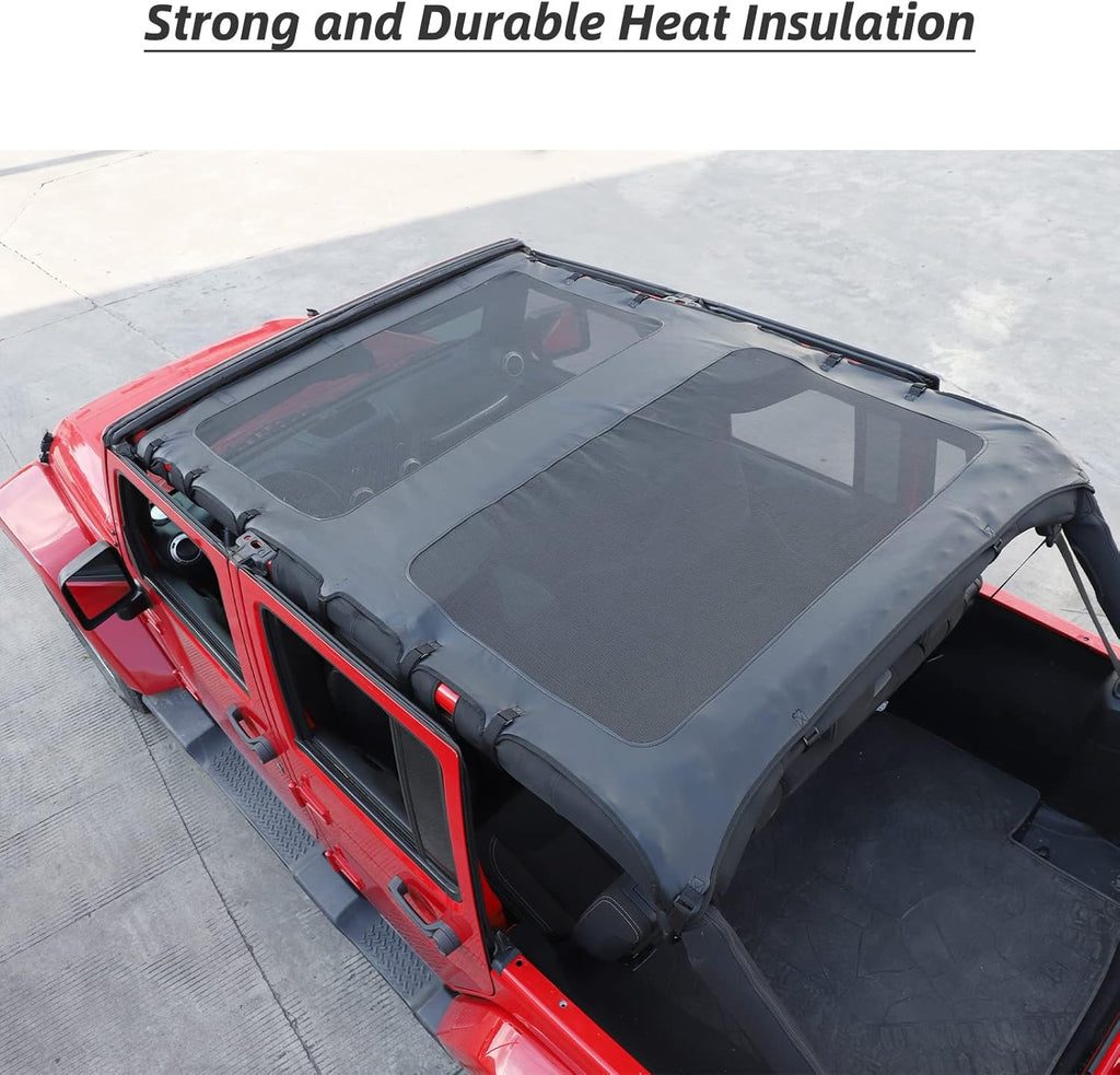 Soft Top Sunshade Full Length Mesh Sun Shade Cover for 2007-2017 Jeep Wrangler JKU O58784