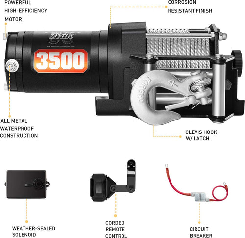 12V DC 3500 lb. ATV/UTV Electric Winch Kit with Steel Cable and Wireless Remote D312