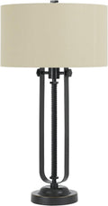 Bronze Table Lamp with Hardback Burlap Shade Y40598