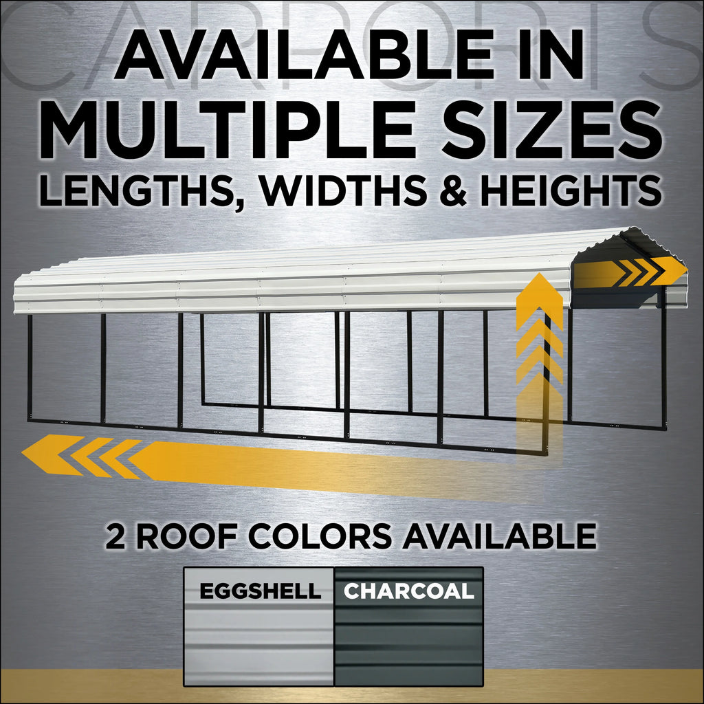 Galvanized Steel Carport Kit, 12' x 20' x 9', Charcoal W363