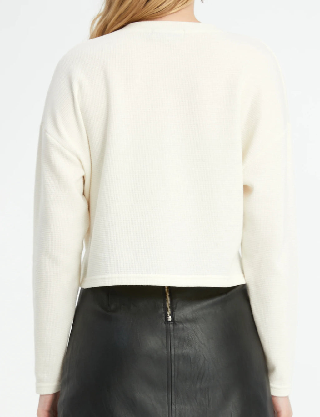 Oversized Long Sleeve Crop Top Waffle Ribbed F89179