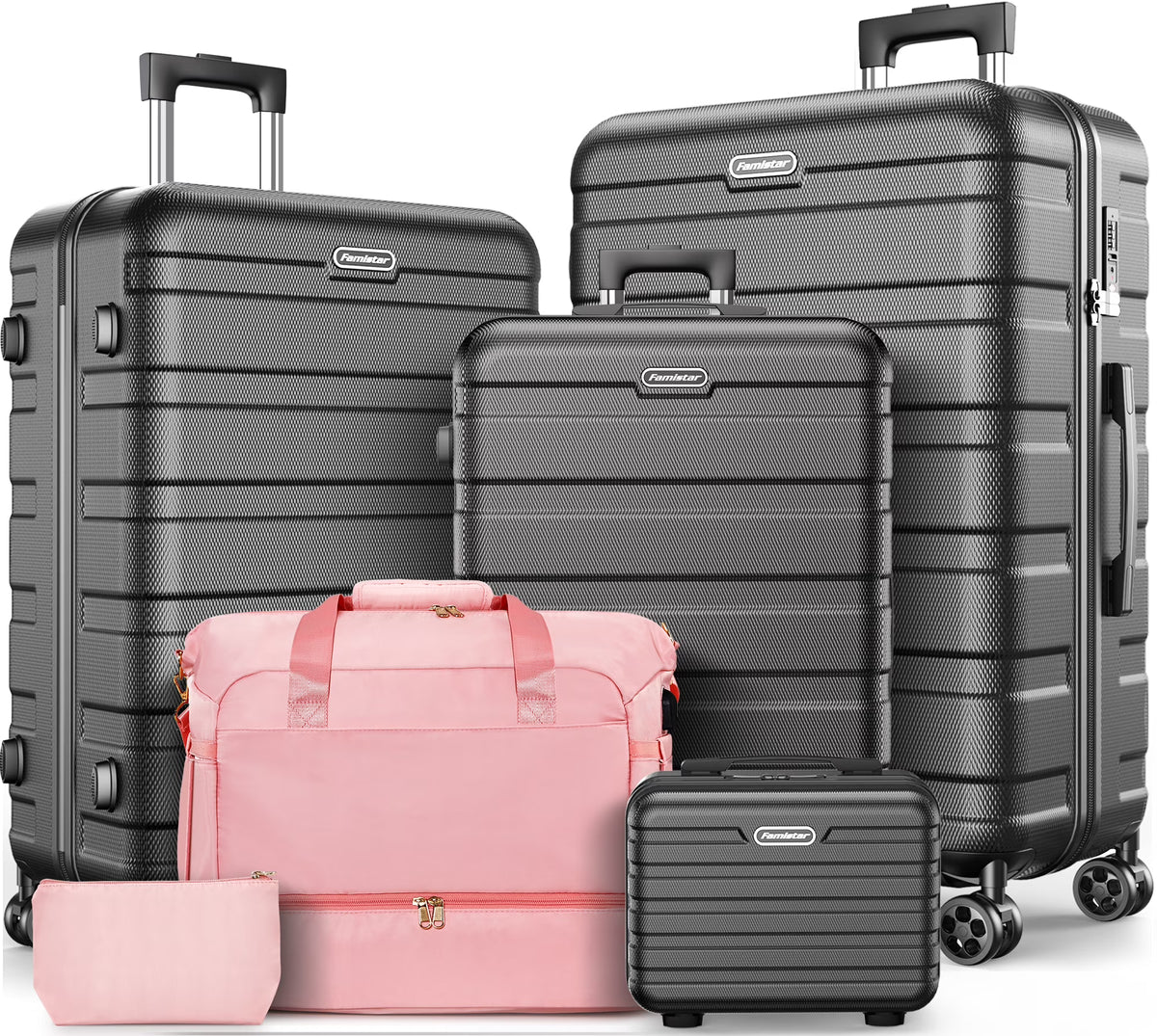 5 Piece Hardside Luggage Suitcase Set with 360° Double Spinner Wheels Integrated TSA Lock ABS Hardshell P868301