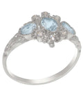 14k White Gold Genuine Natural Aquamarine & Diamond Ring N745