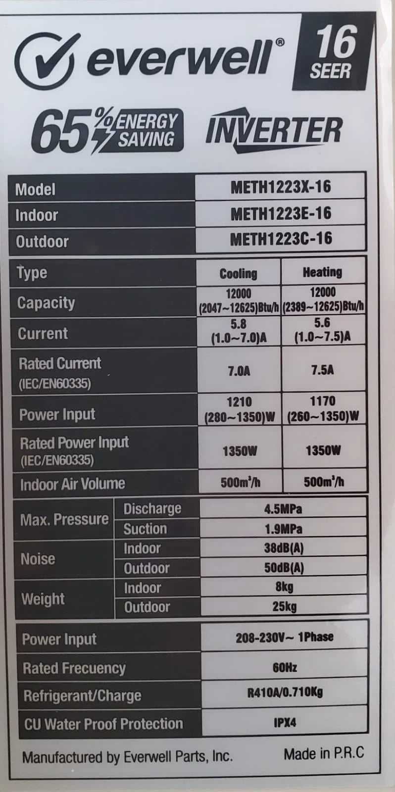12000 BTU Ductless Mini Split Air Conditioner Heat Pump O950
