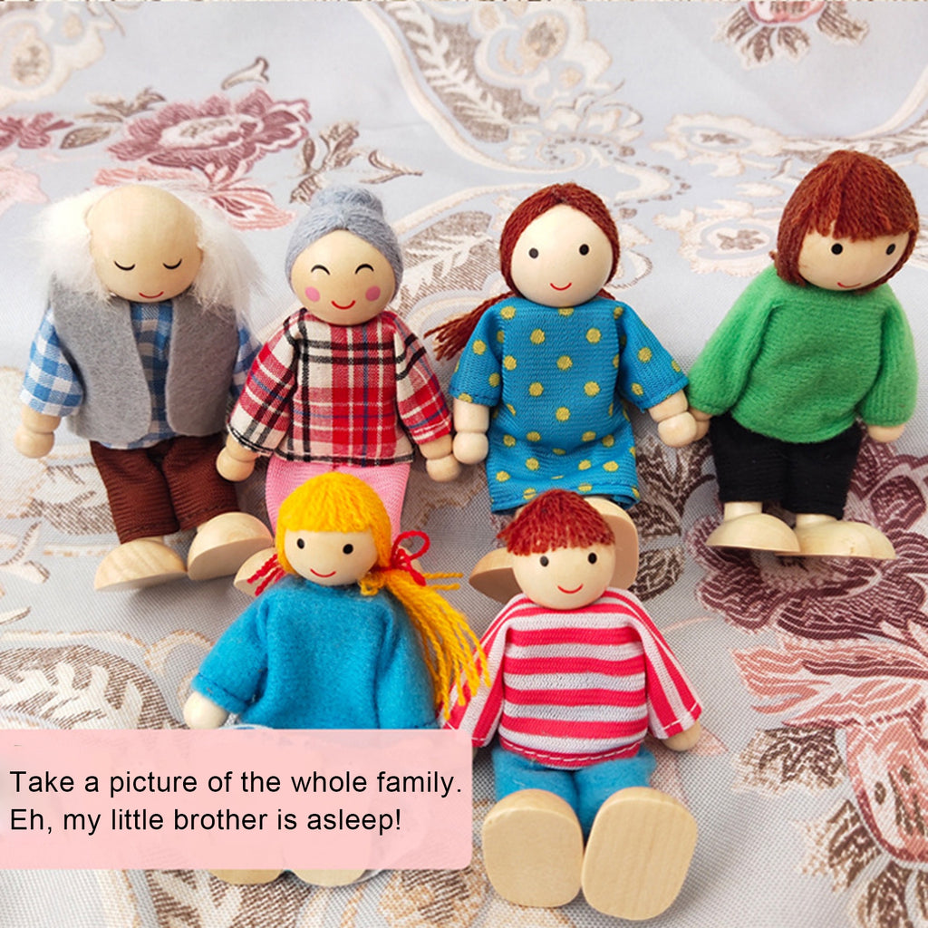 7Pcs/Set Mini Wooden Movable Jointed Doll B1127