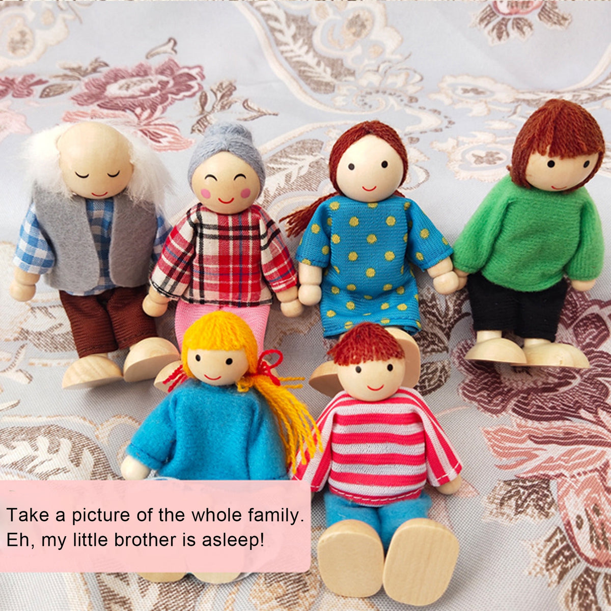 7Pcs/Set Mini Wooden Movable Jointed Doll B1127
