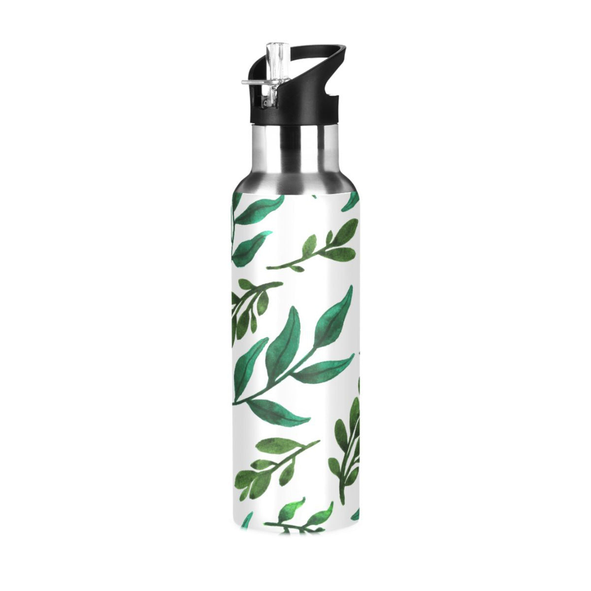 Leaf Green Stainless Steel Insulated Water Bottle with Straw Lid P191544