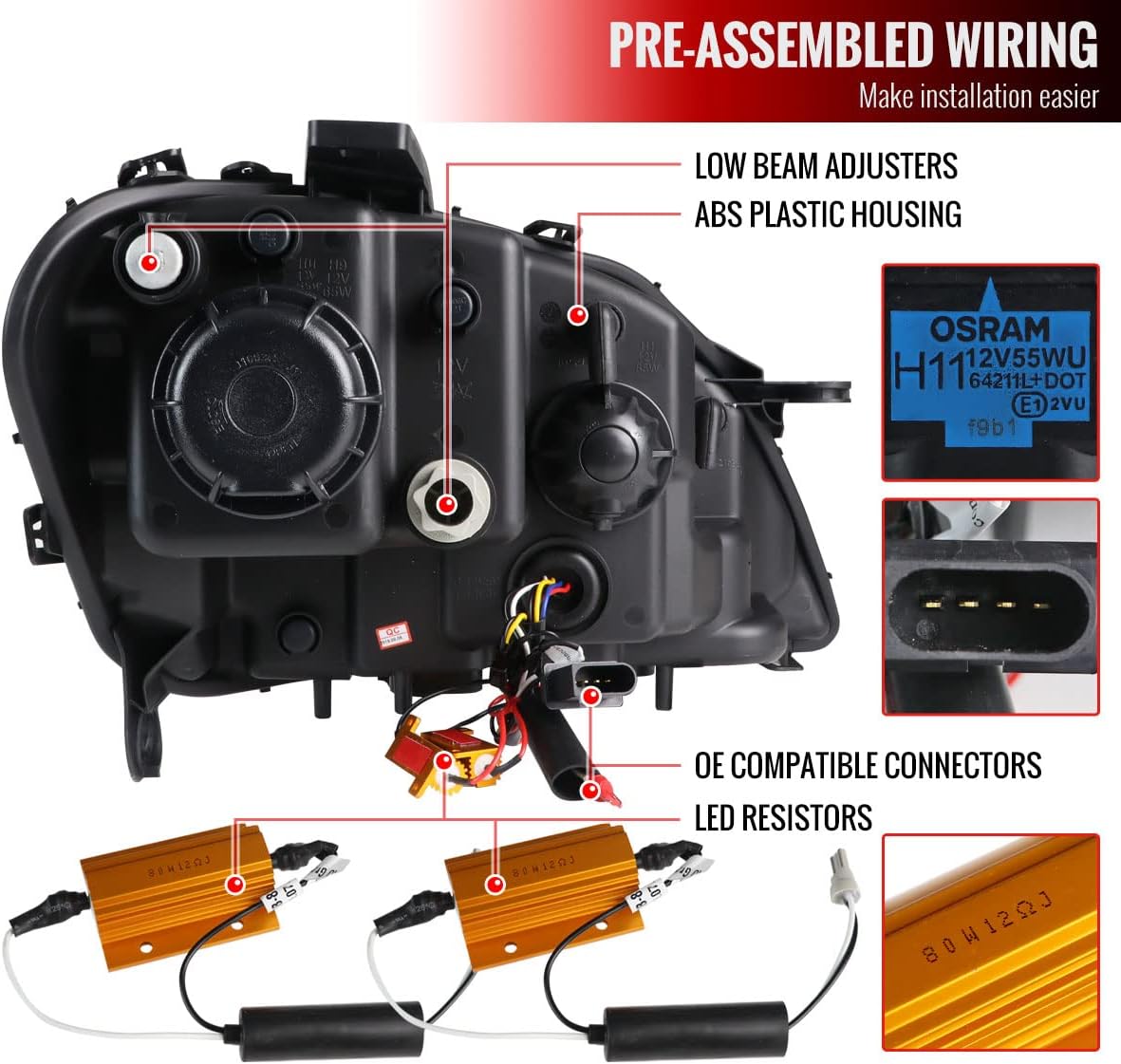 Smoke LED Projector Headlights V432
