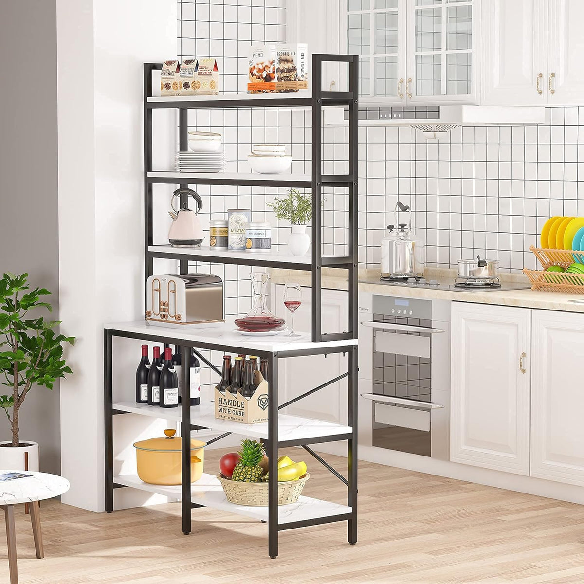 6-Tier Open Tall Bookcase with Iron Tube Frame (White) E1376