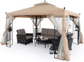 Beige Patio Gazebo with Netting Screen Walls X751567
