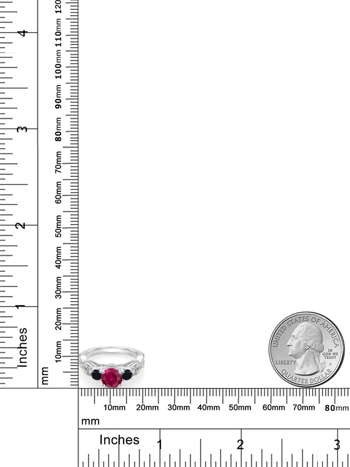 925 Sterling Silver Red Created Ruby Black Onyx White Moissanite Engagement Ring Y674686