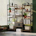 Triple Wide 5 Tiers Industrial Bookshelf with Drawer and Door D39493
