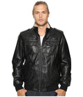 Black Sherpa Lined Faux Leather Aviator Bomber H959061