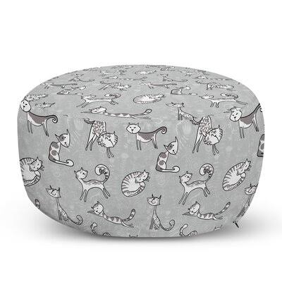 White/Tan Round Pouf Ottoman G586266
