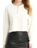 Oversized Long Sleeve Crop Top Waffle Ribbed F89179