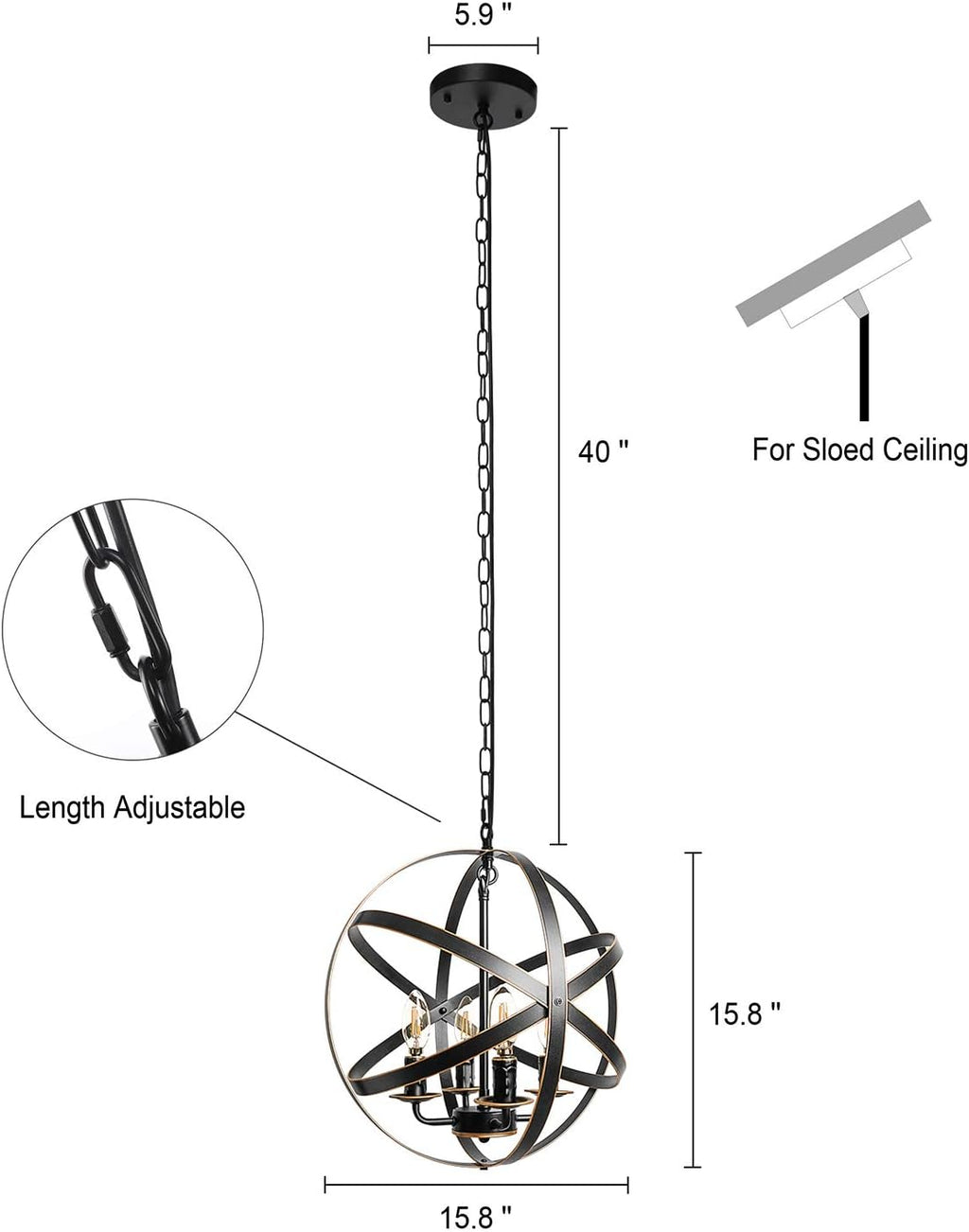 Black 4-Light Farmhouse Chandelier P544