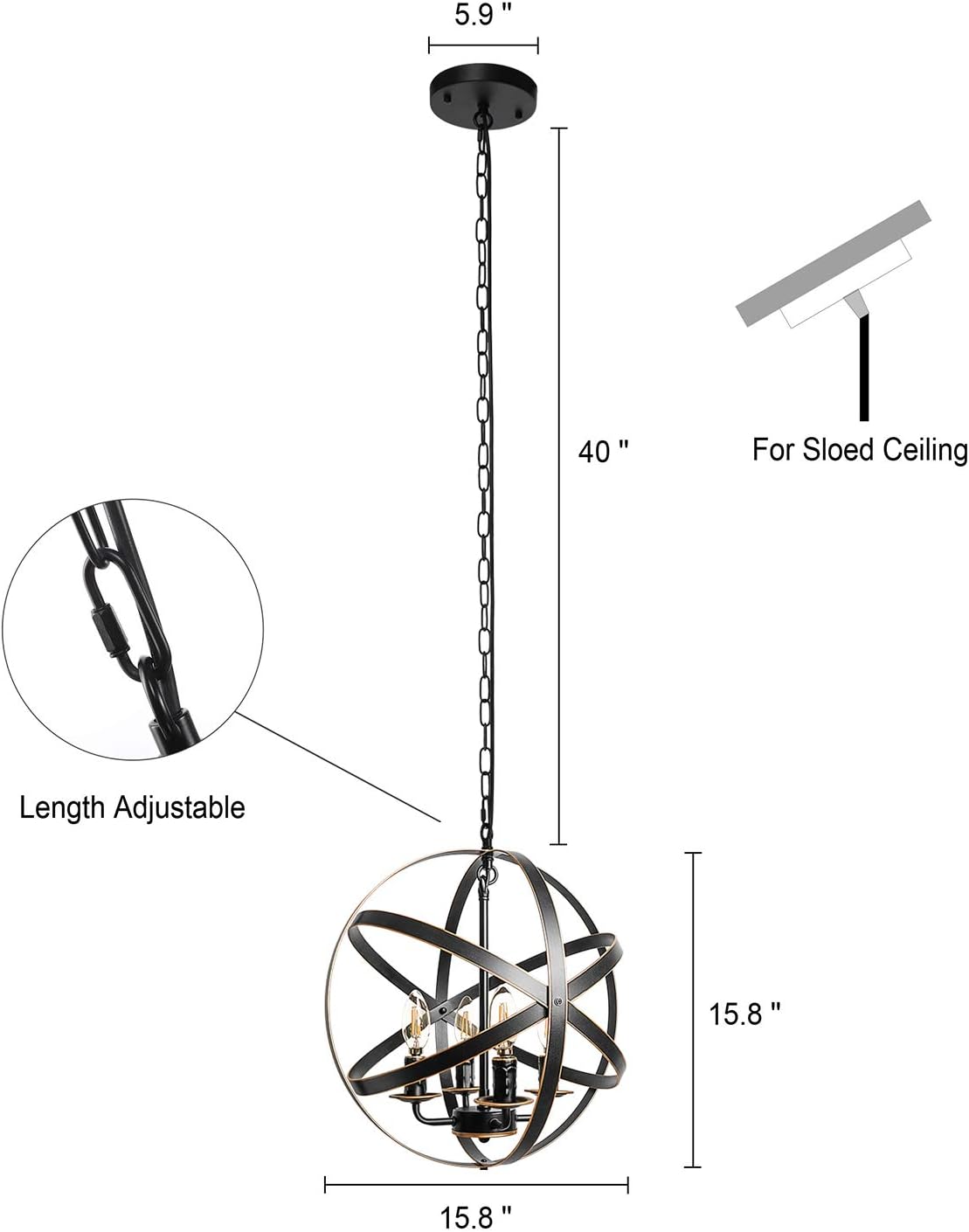 Black 4-Light Farmhouse Chandelier P544