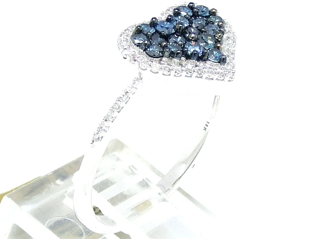 Blue Diamond Heart Ring 10K White Gold U634