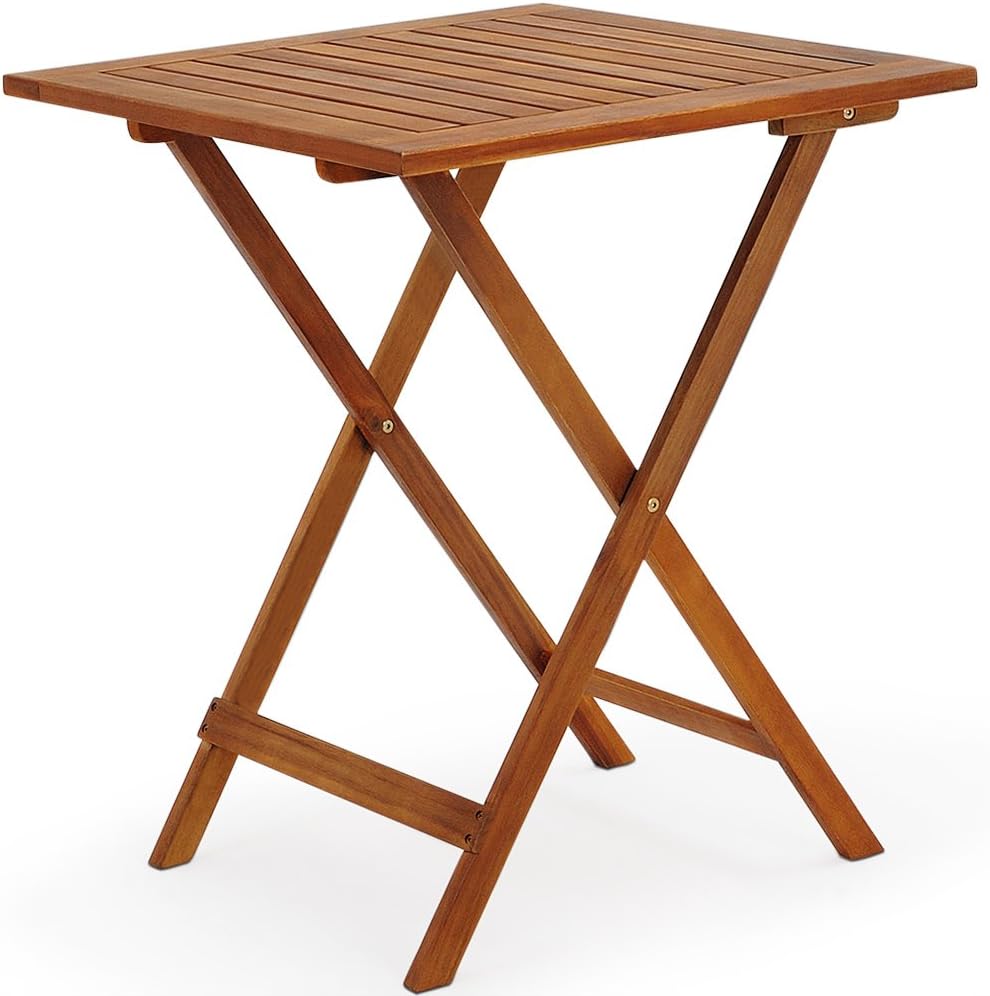 Wooden 3-Piece Bistro Set Folding Chairs and Square Acacia Wood Coffee Table U520