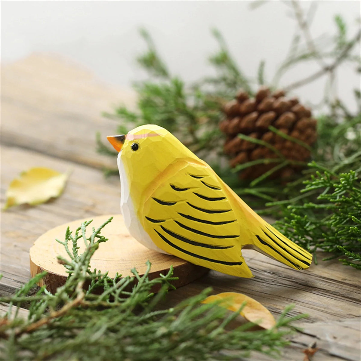 Small Wood Bird Statue Handmade Carving Decoration J606043