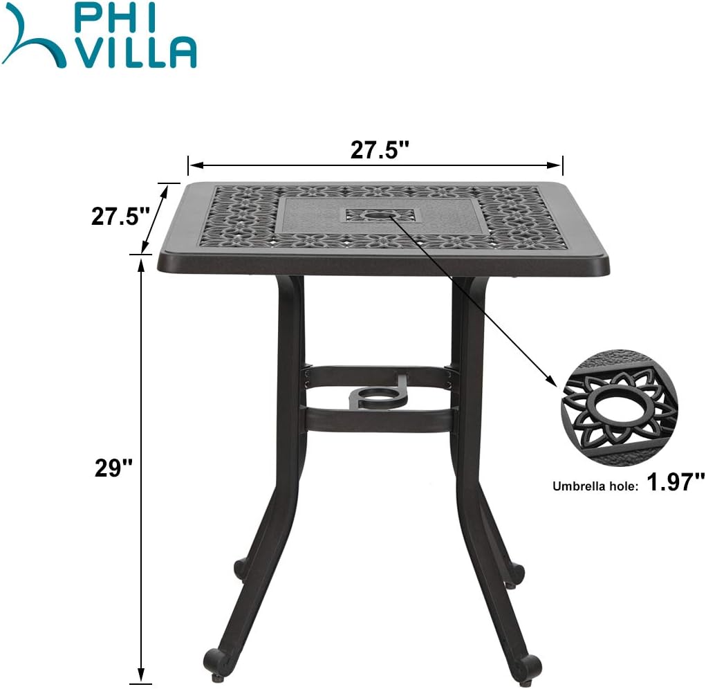 27.5 Patio Cast Aluminum Square Bistro Dining Table with Umbrella Hole V63473