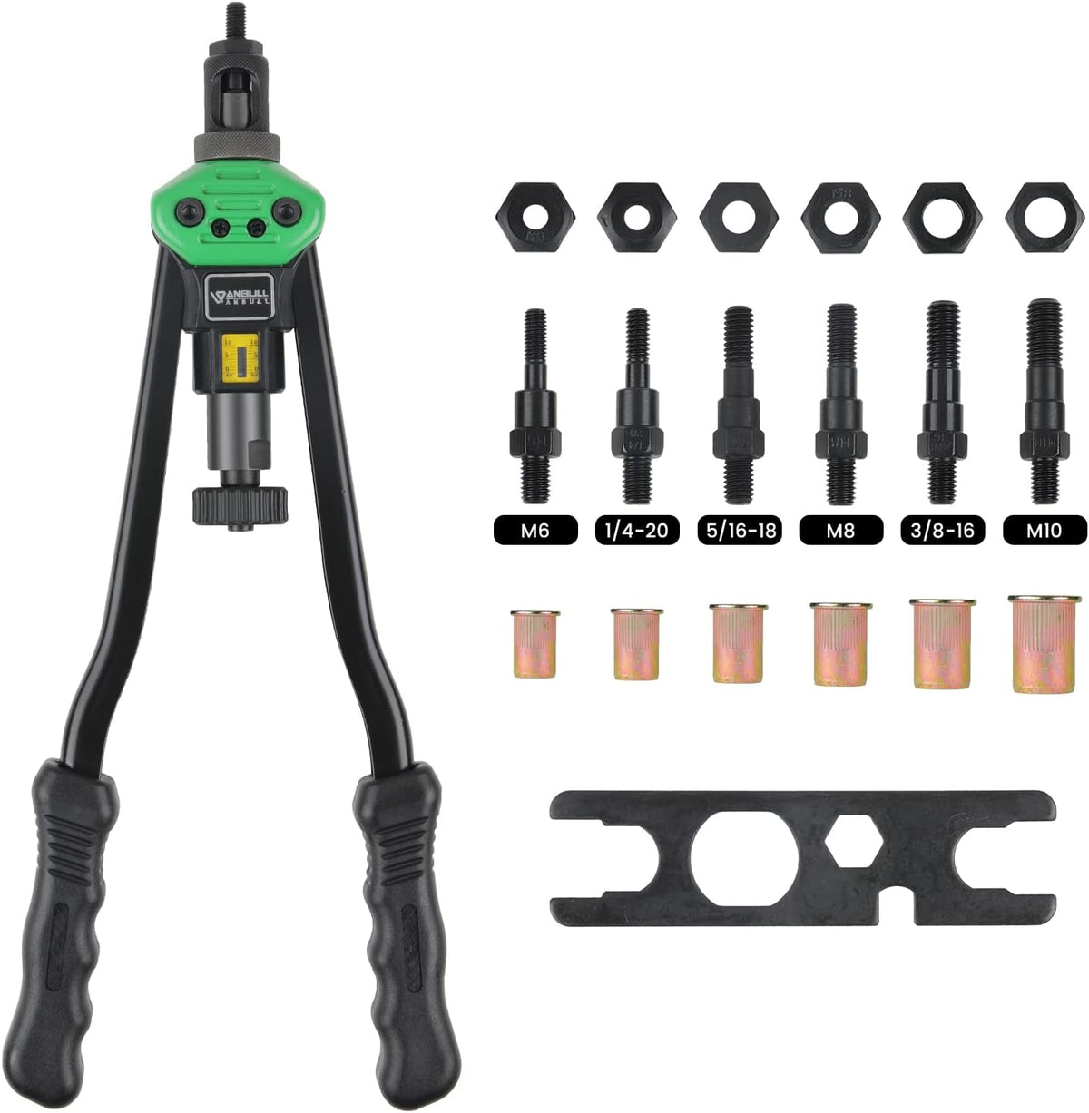 16" Rivet Nut Tool Kit with 6 Metric and SAE Mandrels, 30PCS Rivet Nuts P771