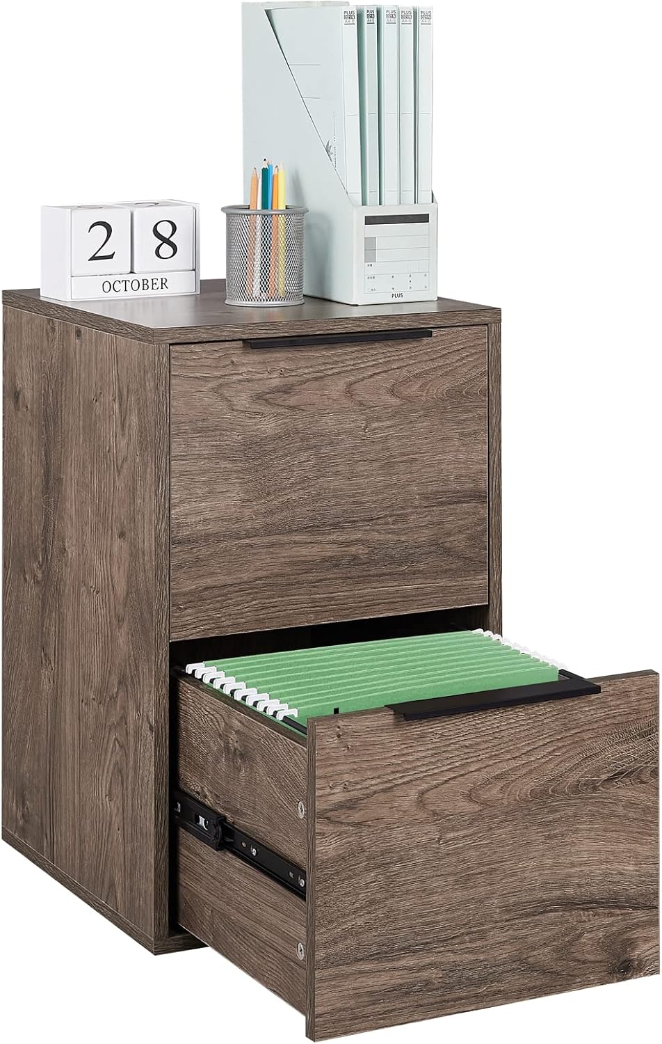 Wooden Lateral File Cabinet with Drawer, Open Storage Shelves D7559